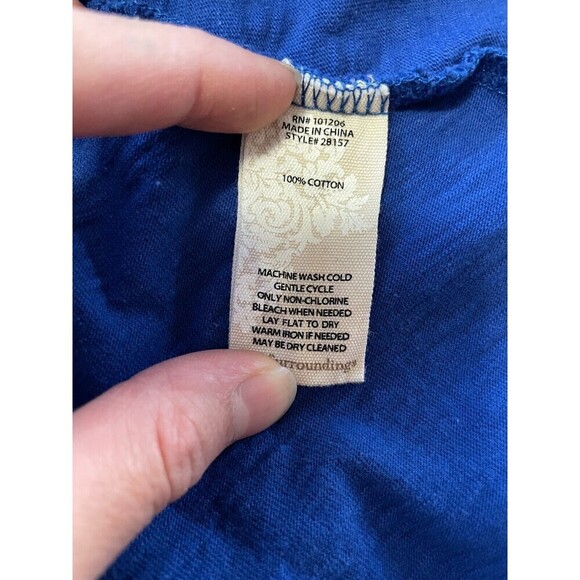 Soft Surroundings Womans Button Up Top Sz L Boho Artsy Sharkbite Hem 3/4 sleeve - Picture 5 of 14